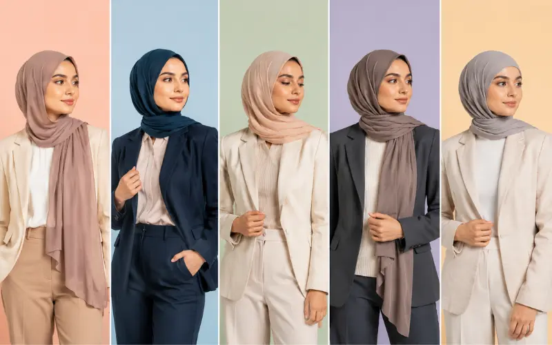 alternative ways to style hijab with blazer