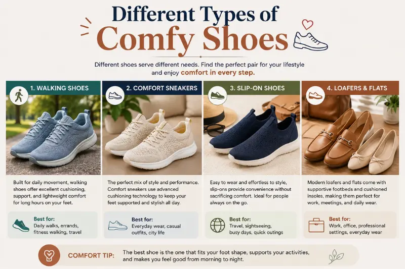 different types of comfy shoes