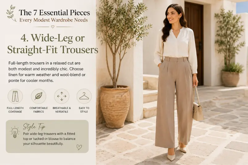 wide-leg or straight-fit trousers