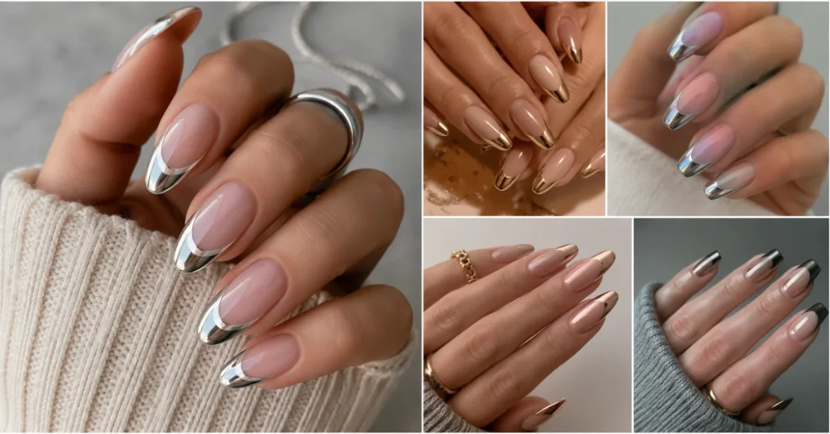 chrome french tip nails